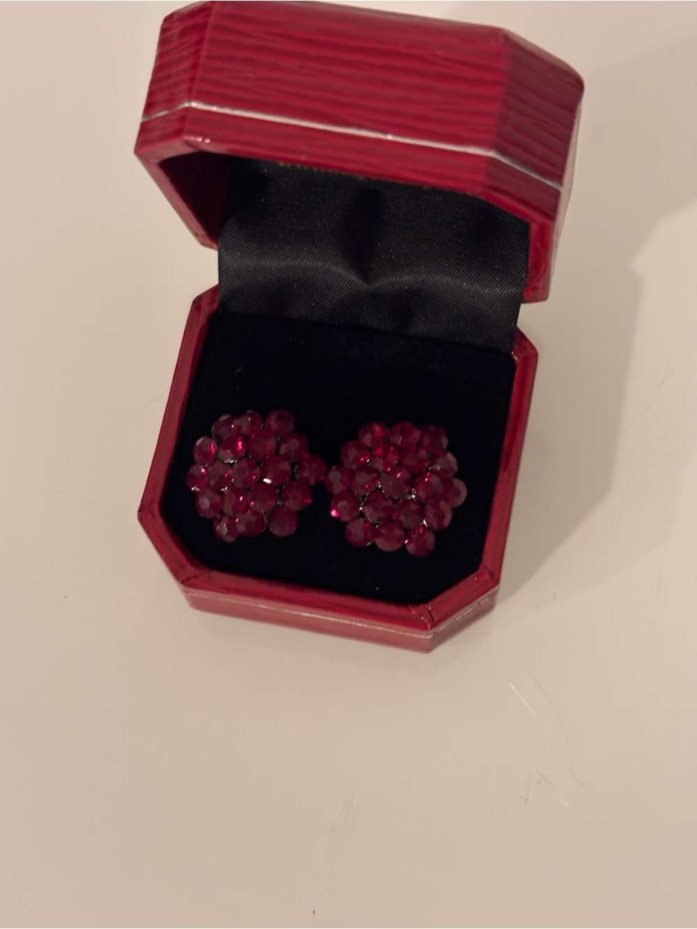 Deep Red Crystal Cluster Statement Stud Earrings Ruby Tone